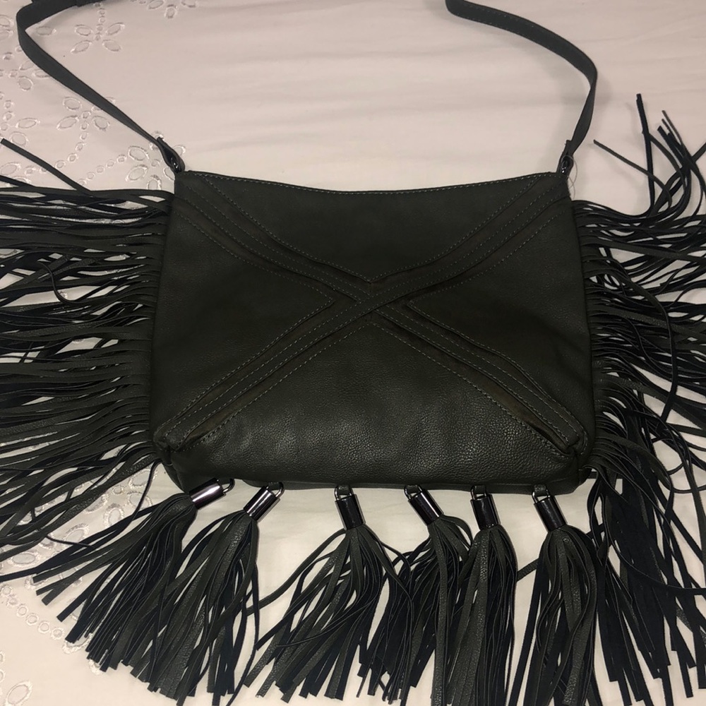 Madden Girl Hunter Green Fringe Crossbody Purse